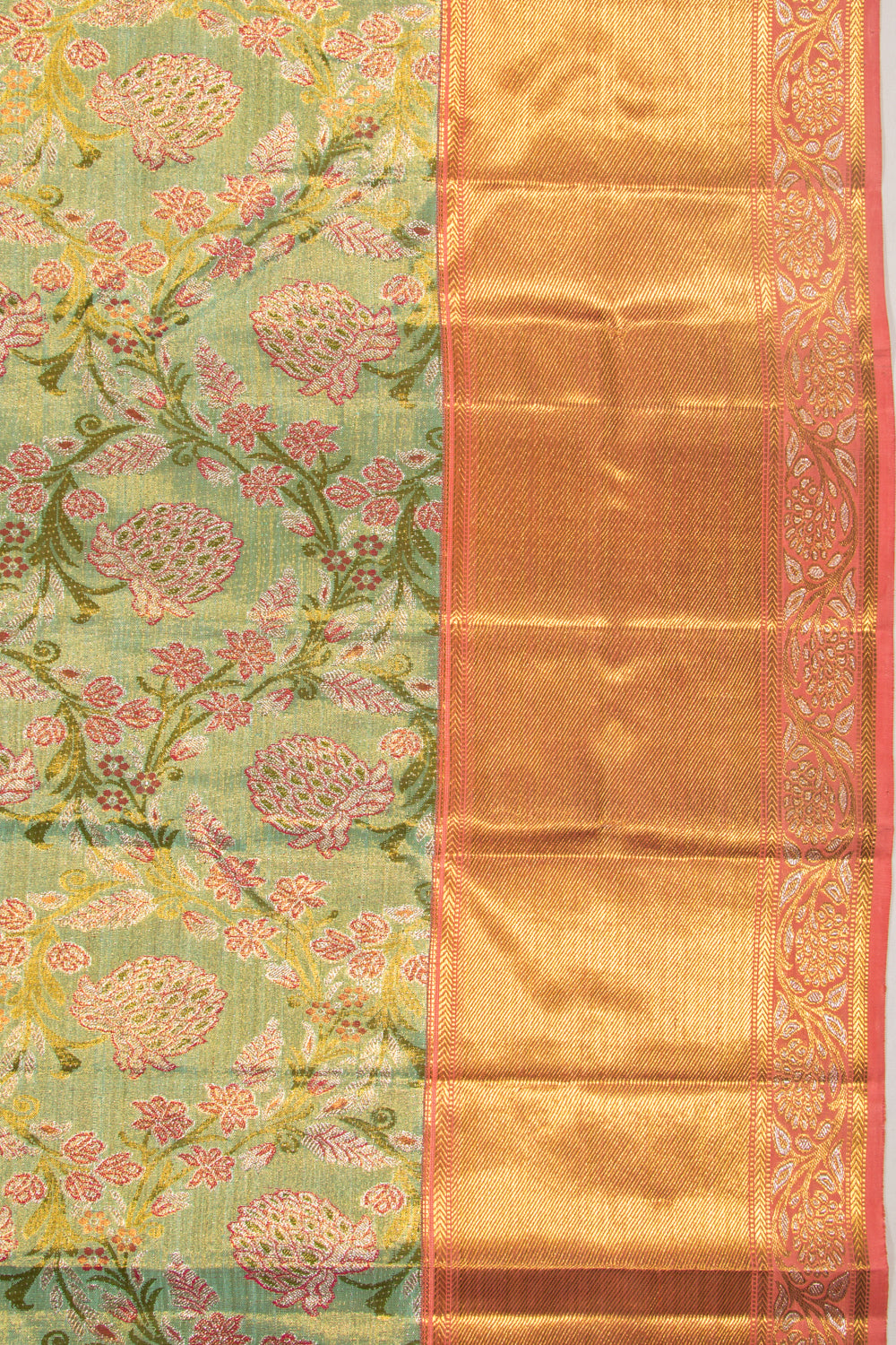 Kanchipuram Silk Tissue Jaal Pastel Green Saree