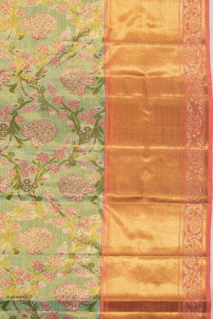 Kanchipuram Silk Tissue Jaal Pastel Green Saree