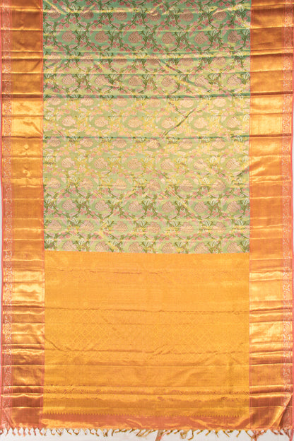Kanchipuram Silk Tissue Jaal Pastel Green Saree