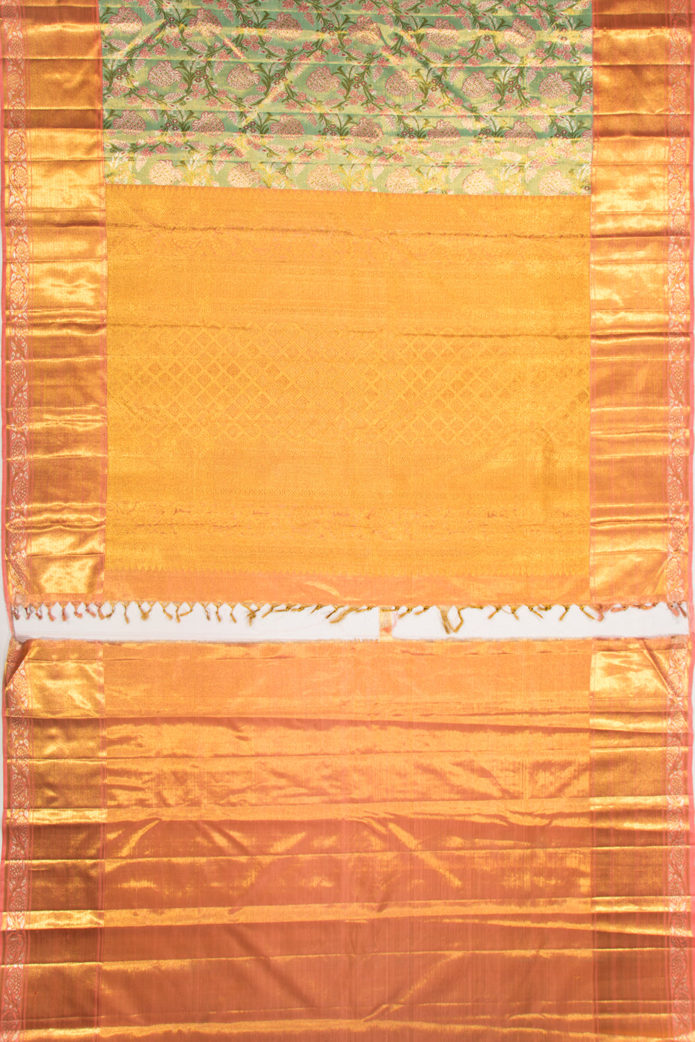 Kanchipuram Silk Tissue Jaal Pastel Green Saree