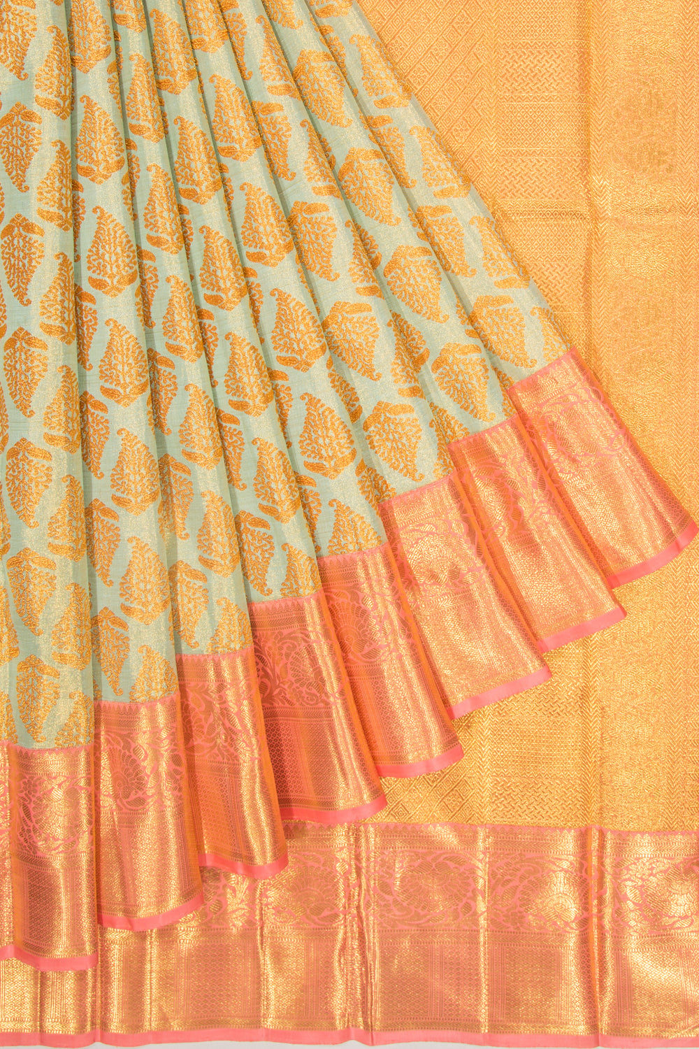 Kanchipuram Silk Tissue Brocade Blue Saree