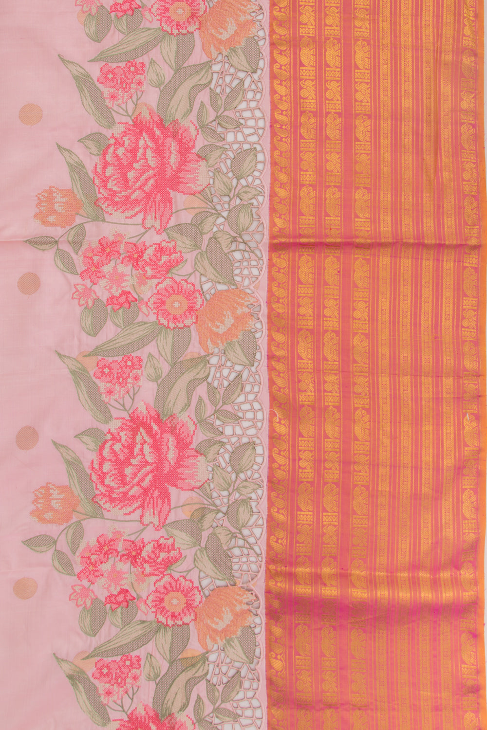 Kanchipuram Silk Butta Baby Pink Saree WIth Cut Work