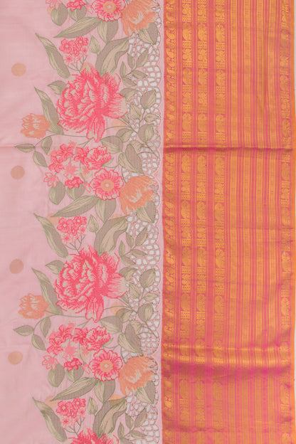 Kanchipuram Silk Butta Baby Pink Saree WIth Cut Work