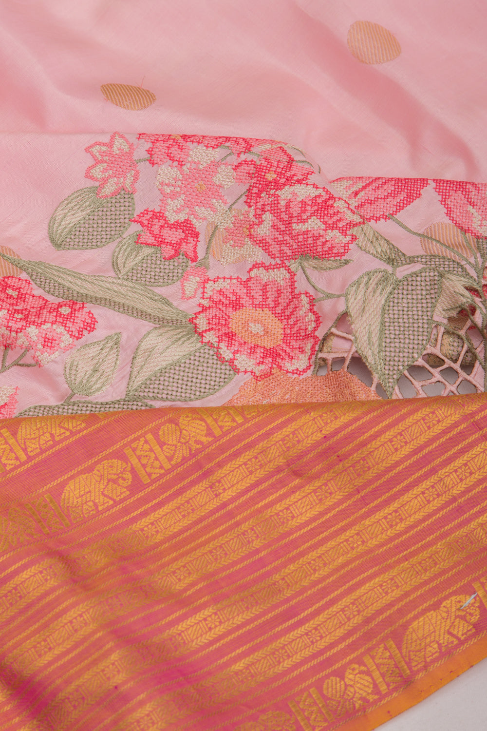 Kanchipuram Silk Butta Baby Pink Saree WIth Cut Work