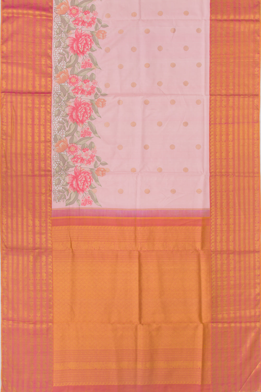 Kanchipuram Silk Butta Baby Pink Saree WIth Cut Work