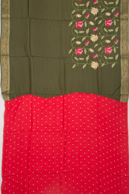 Chiniya Silk Floral Embroidery Green Saree