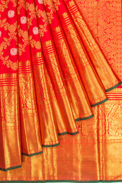 Kanchipuram Silk Jaal And Butta Red Saree