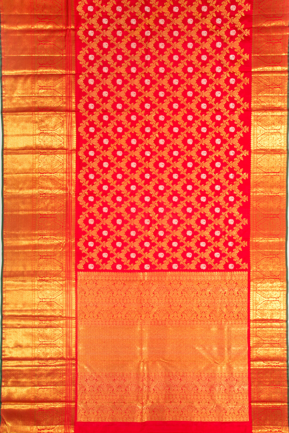 Kanchipuram Silk Jaal And Butta Red Saree
