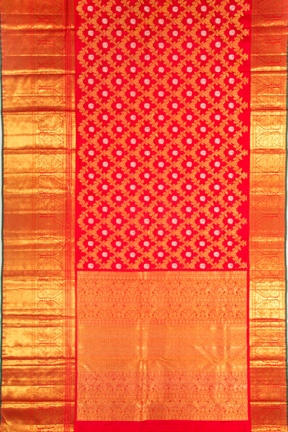 Kanchipuram Silk Jaal And Butta Red Saree