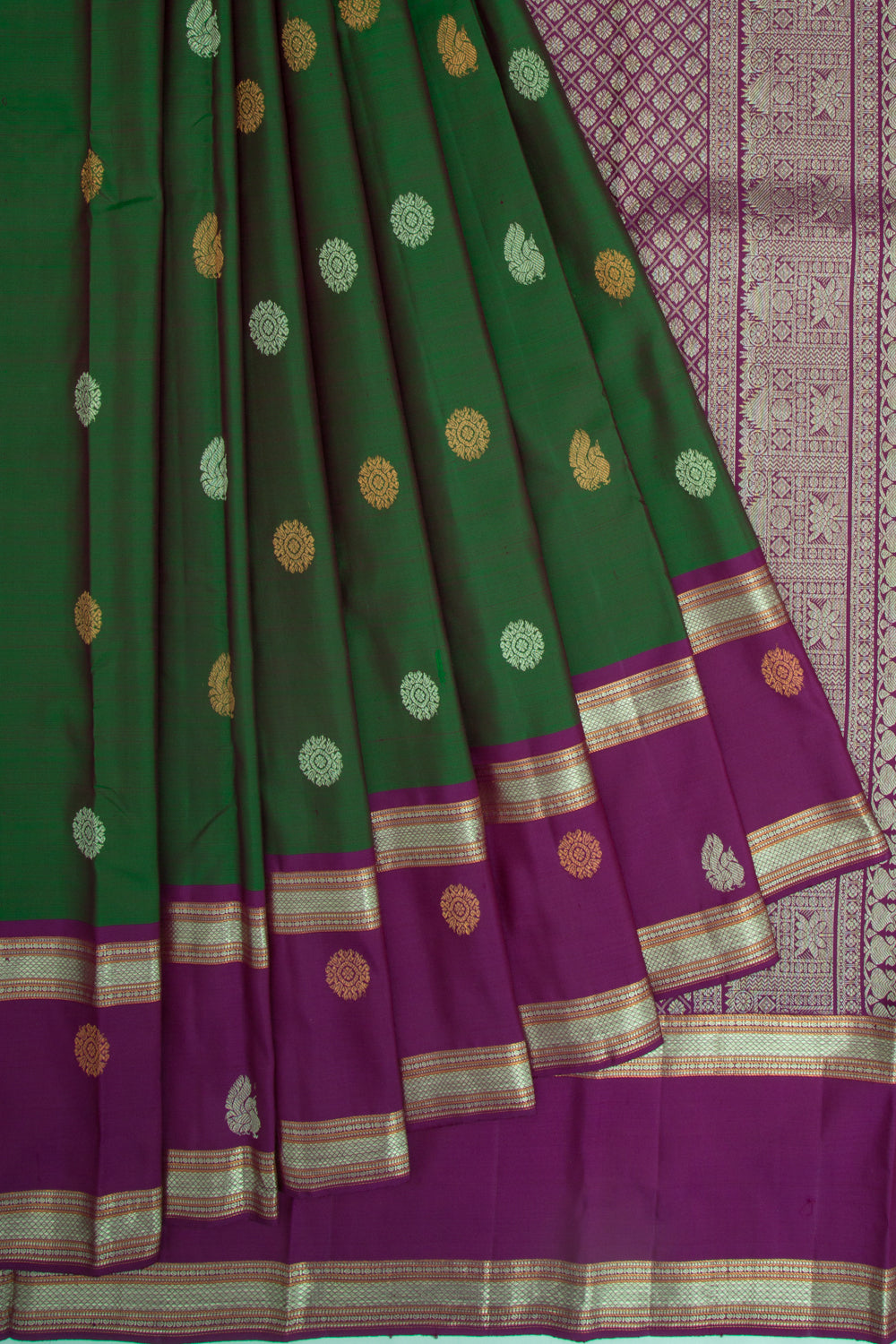 Kanchipuram Silk Butta Dark Green Saree