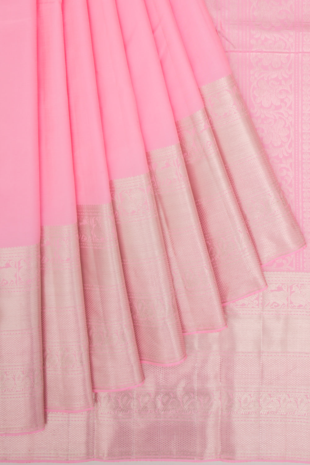Kanchipuram Silk Plain Baby Pink Saree