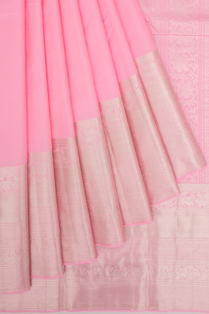 Kanchipuram Silk Plain Baby Pink Saree