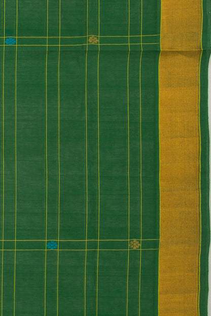Chettinad Cotton Checks And Butta Dark Green Saree