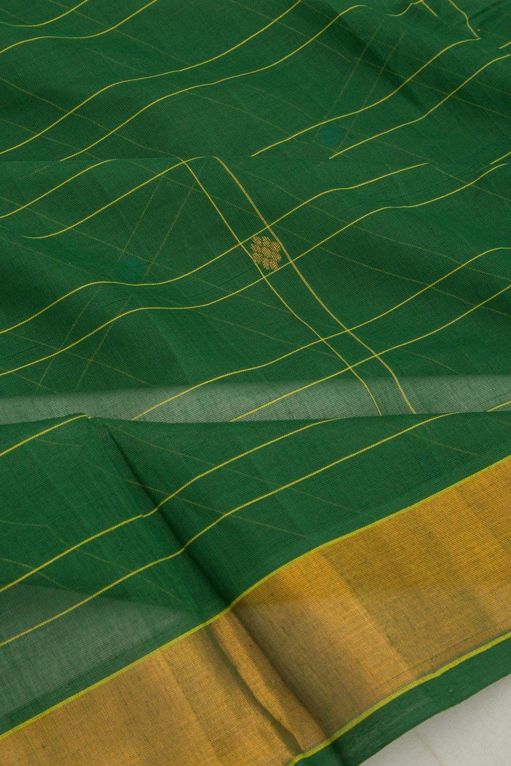 Chettinad Cotton Checks And Butta Dark Green Saree