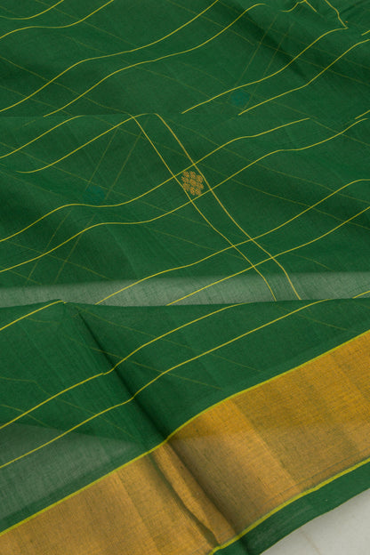 Chettinad Cotton Checks And Butta Dark Green Saree
