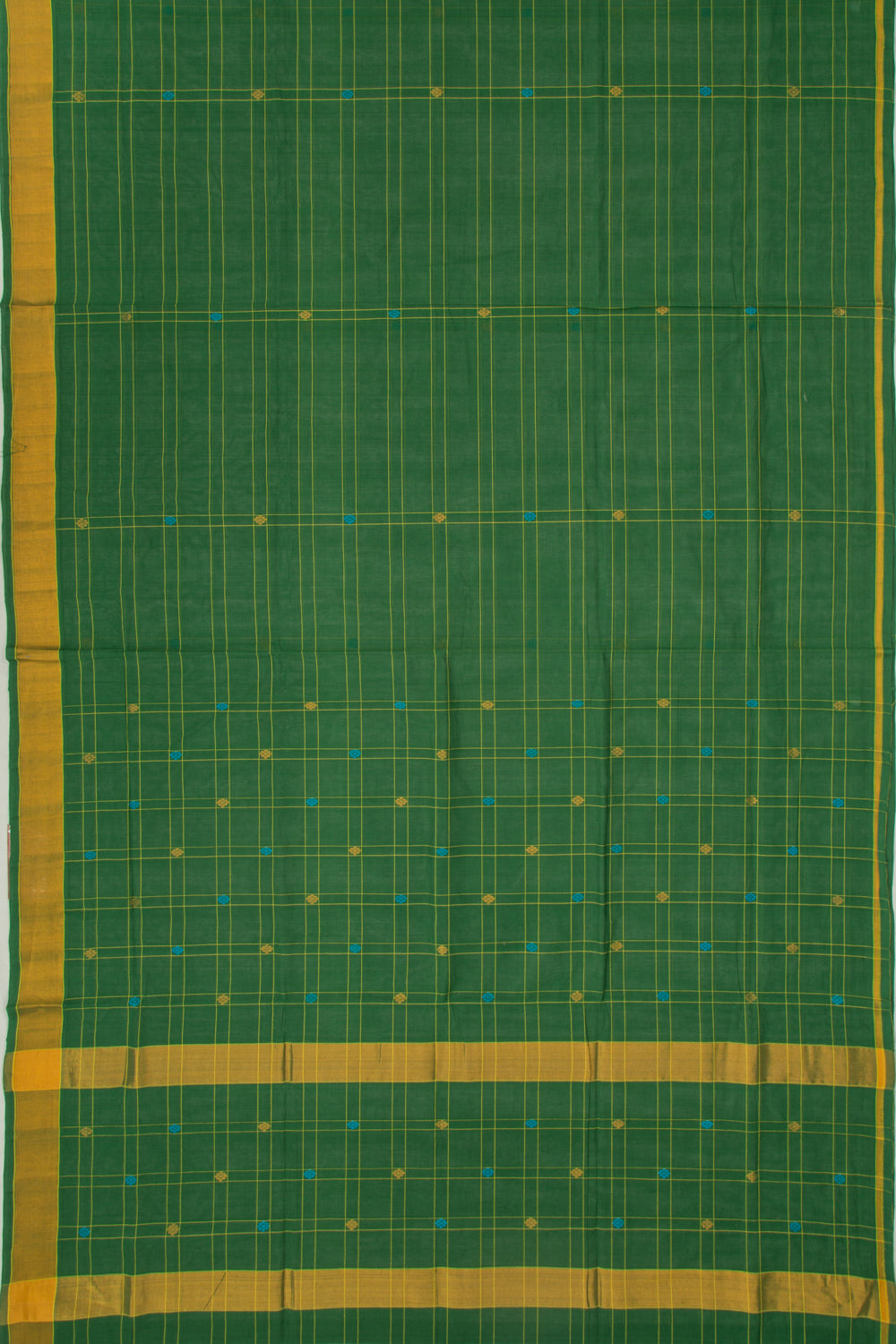 Chettinad Cotton Checks And Butta Dark Green Saree