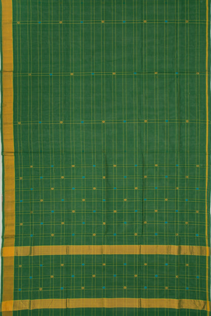 Chettinad Cotton Checks And Butta Dark Green Saree
