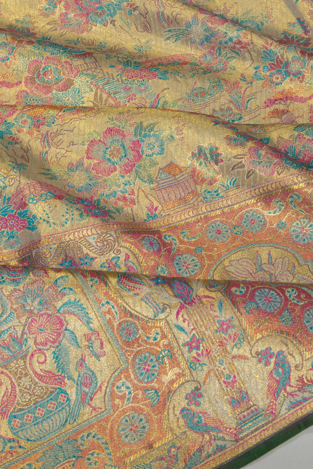Kanchipuram Silk Tissue Brocade Gold Saree