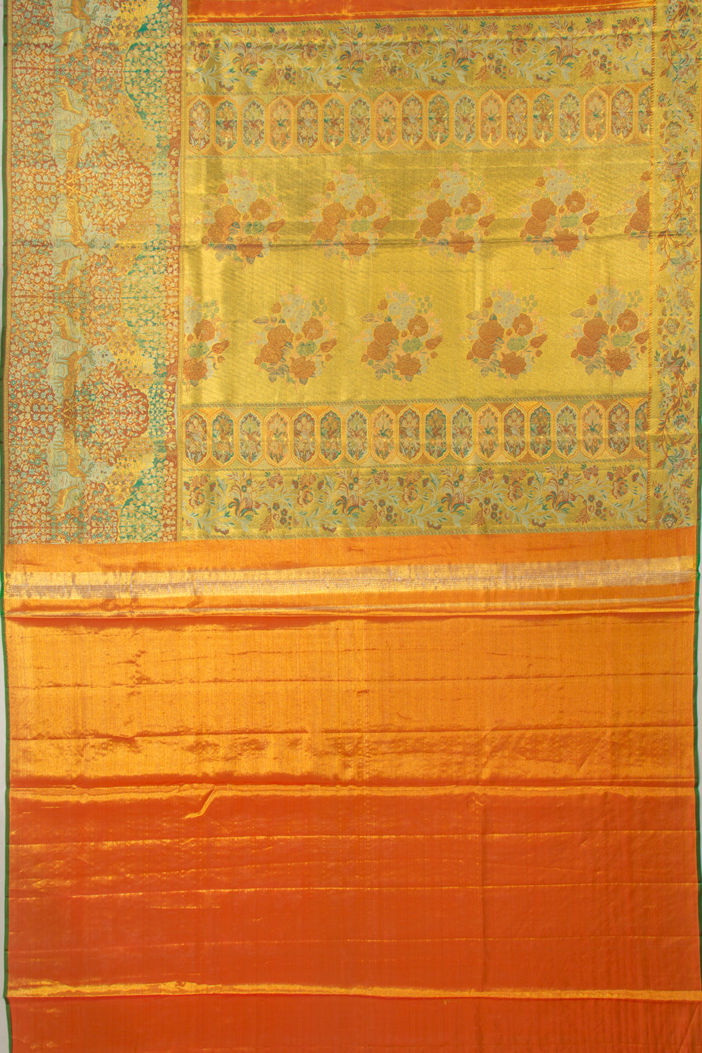 Kanchipuram Silk Tissue Brocade Gold Saree