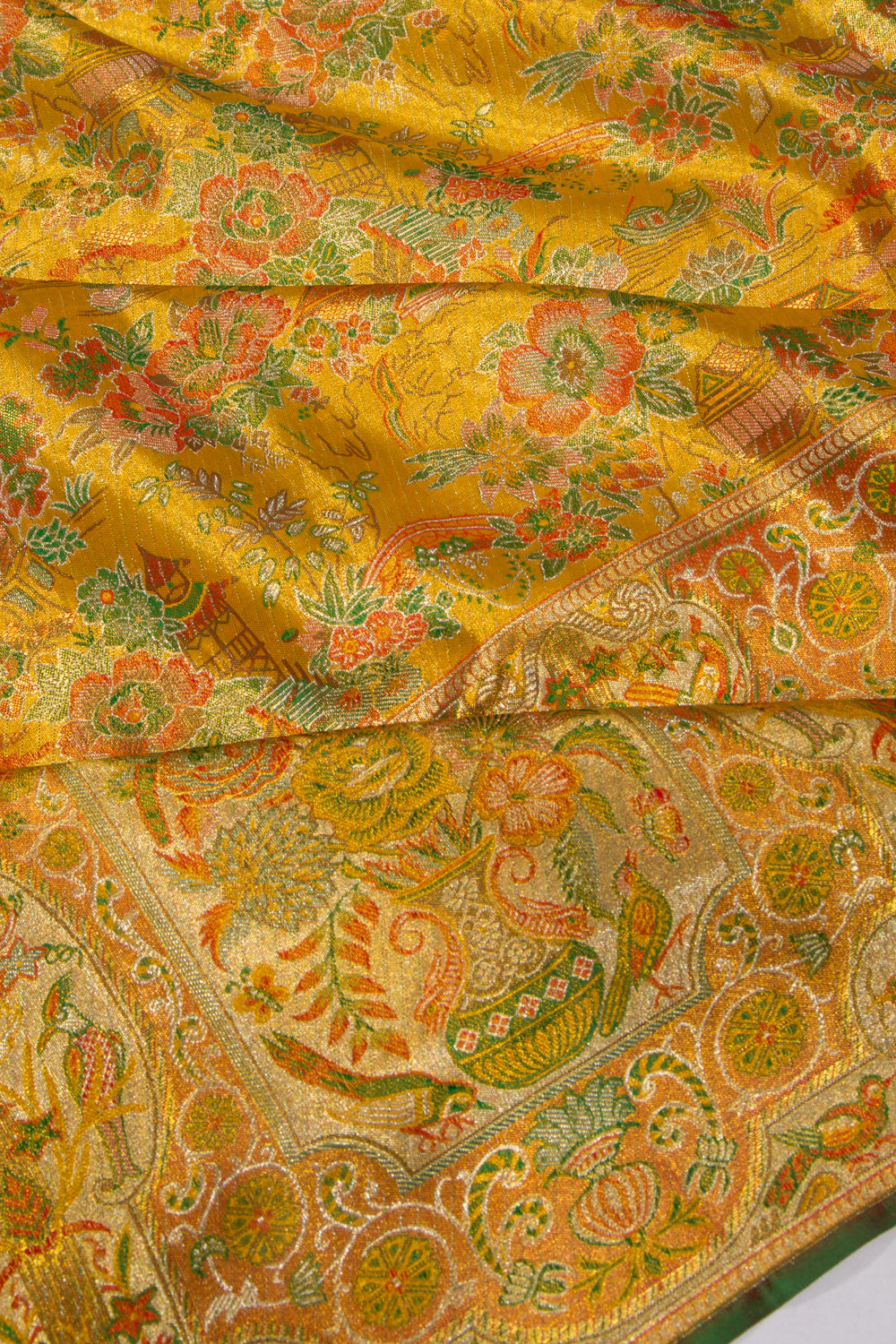 Kanchipuram Silk Tissue Brocade Gold Saree