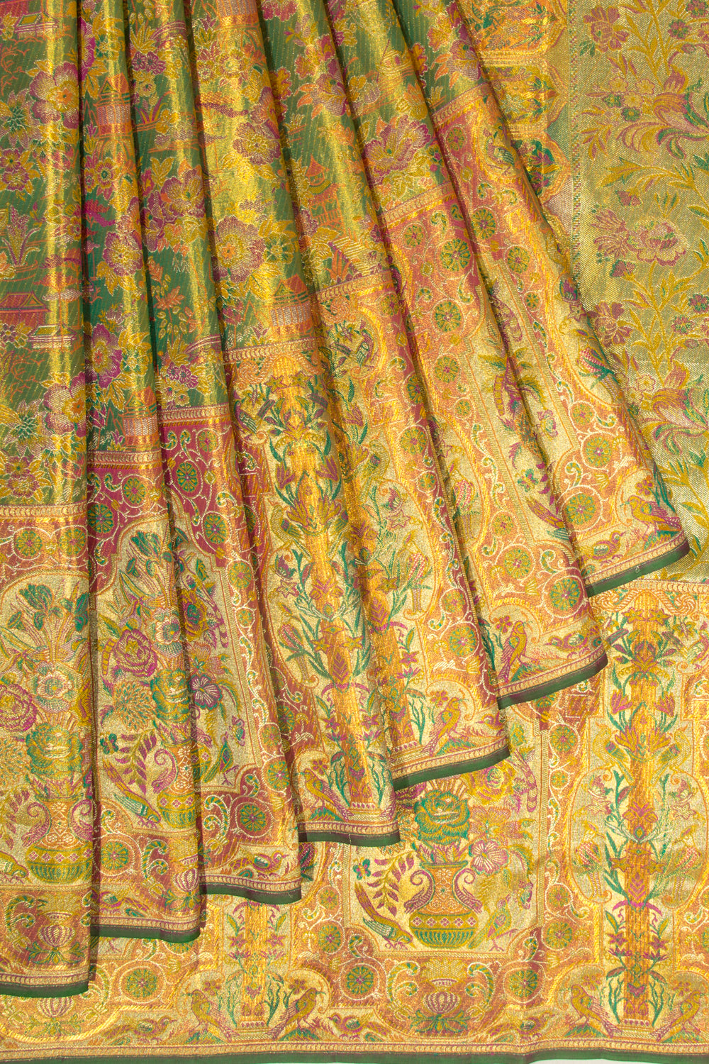 Kanchipuram Silk Tissue Brocade Green Saree