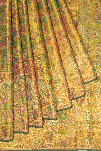 Kanchipuram Silk Tissue Brocade Green Saree