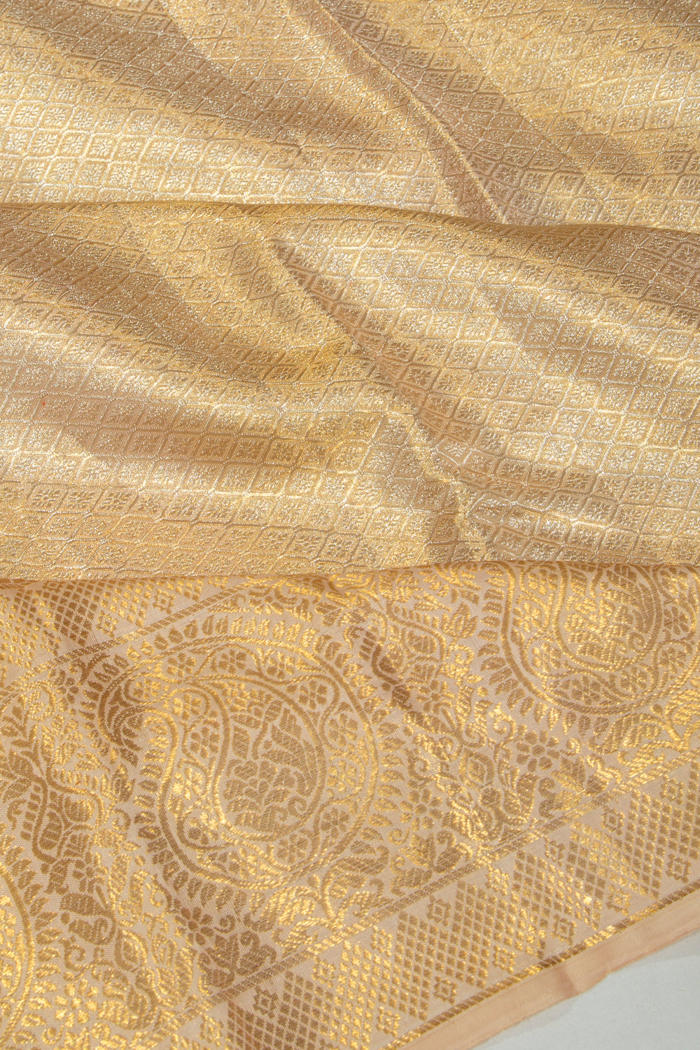Kanchipuram Silk Tissue Brocade Cream Saree