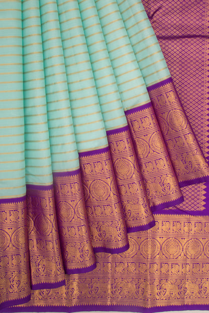 Kanchipuram Silk Horizontal Lines Blue Saree