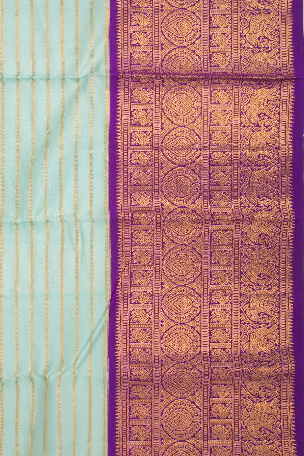Kanchipuram Silk Horizontal Lines Blue Saree