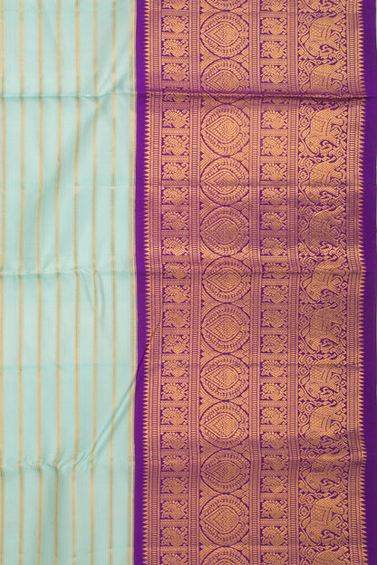 Kanchipuram Silk Horizontal Lines Blue Saree