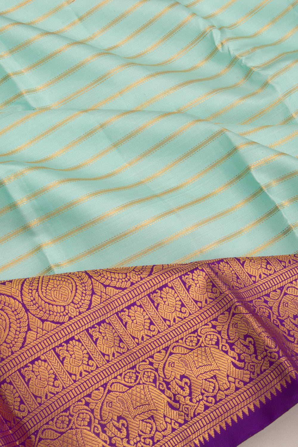Kanchipuram Silk Horizontal Lines Blue Saree
