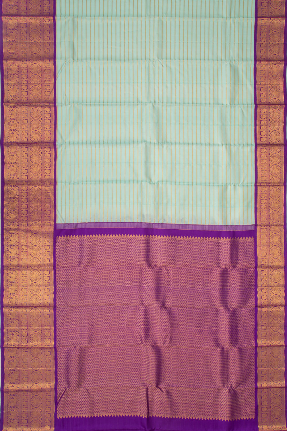 Kanchipuram Silk Horizontal Lines Blue Saree