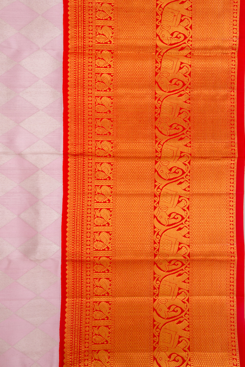 Kanchipuram Silk Geometrical Brocade Baby Pink Saree