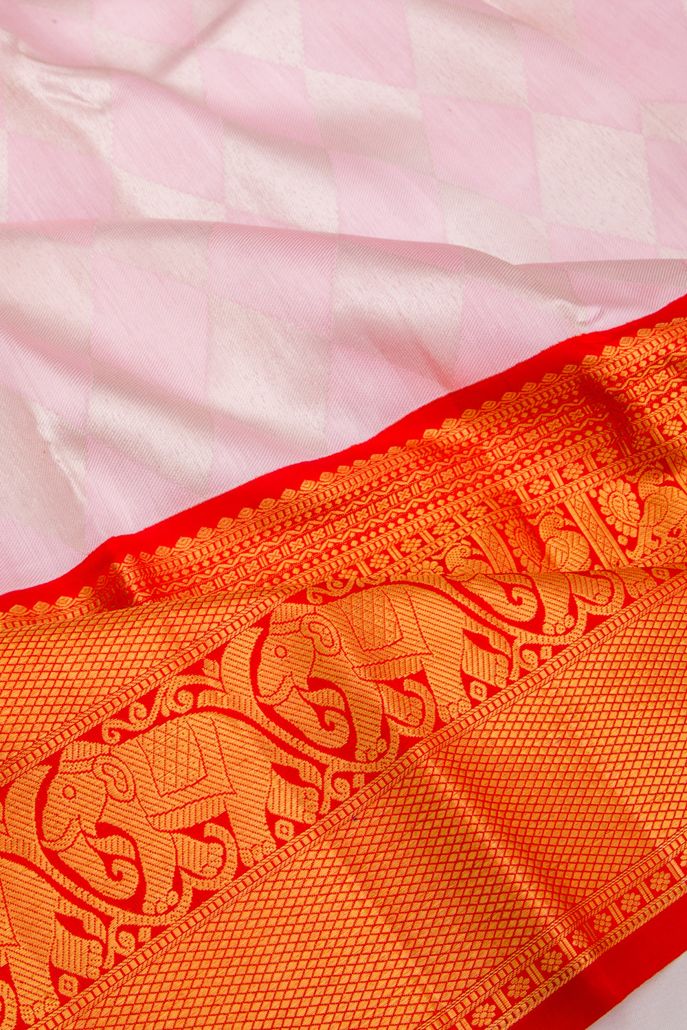 Kanchipuram Silk Geometrical Brocade Baby Pink Saree