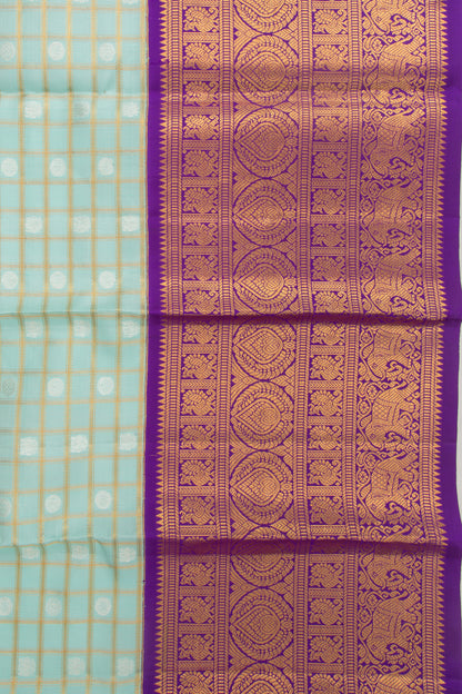 Kanchipuram Silk Checks And Butta Blue Saree