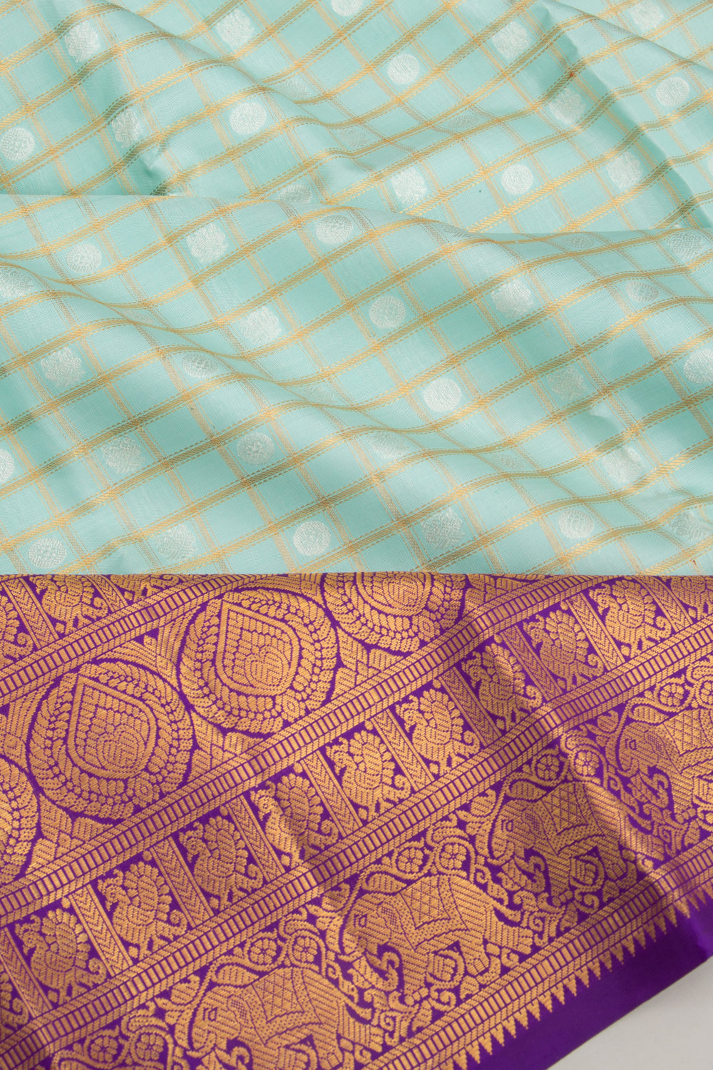 Kanchipuram Silk Checks And Butta Blue Saree