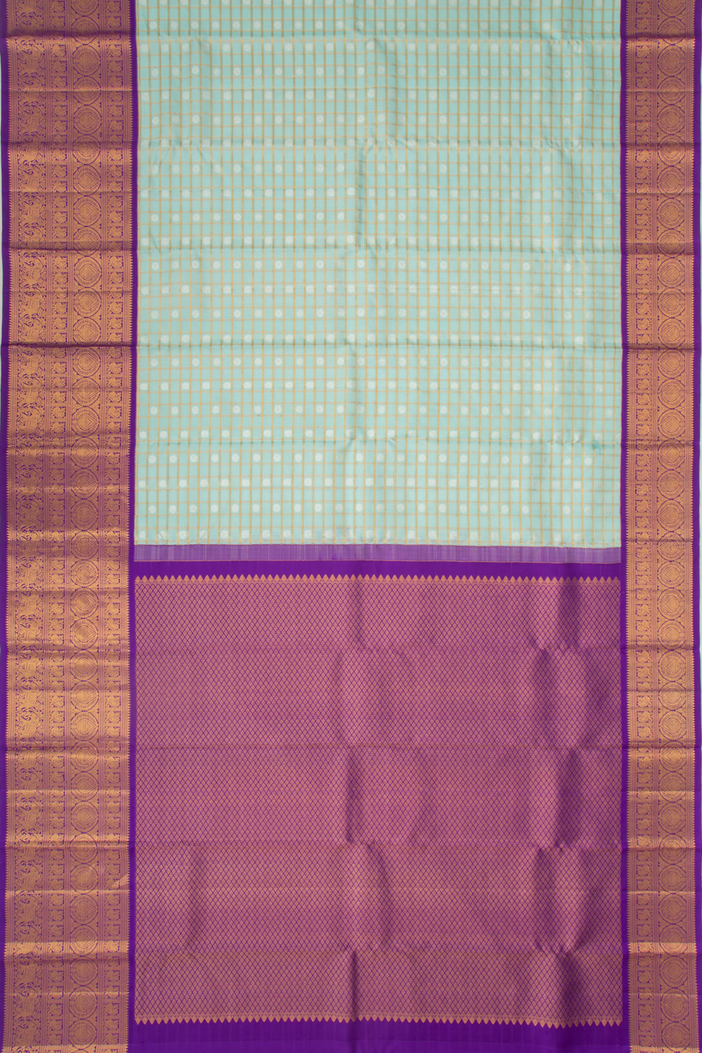 Kanchipuram Silk Checks And Butta Blue Saree