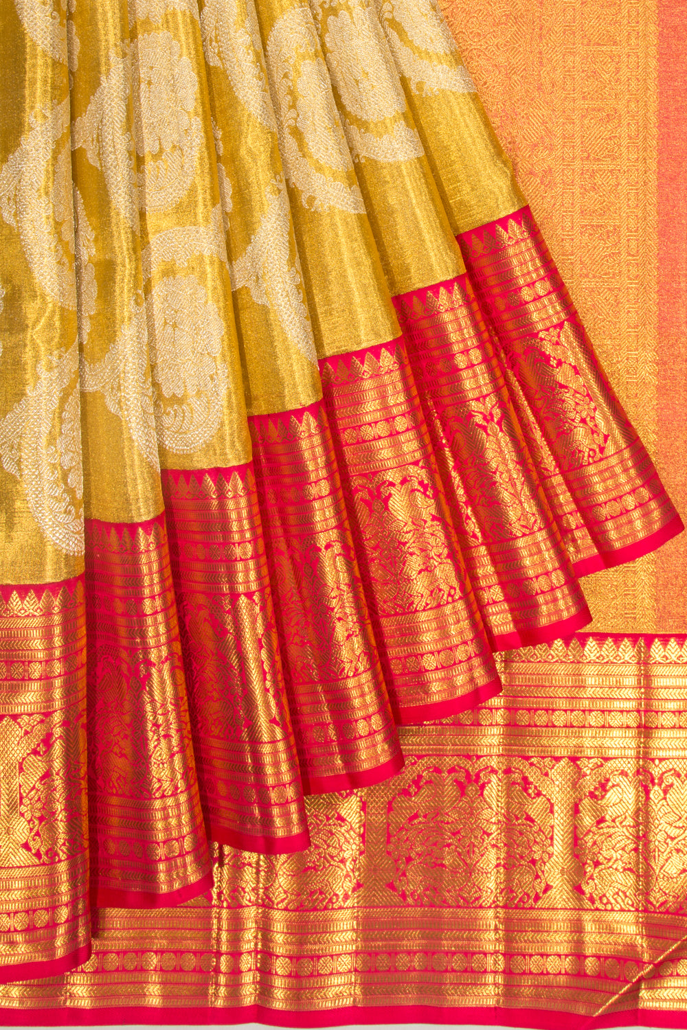 Kanchipuram Silk Tissue Jaal Gold Saree