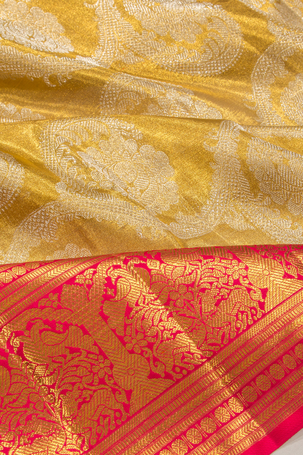 Kanchipuram Silk Tissue Jaal Gold Saree