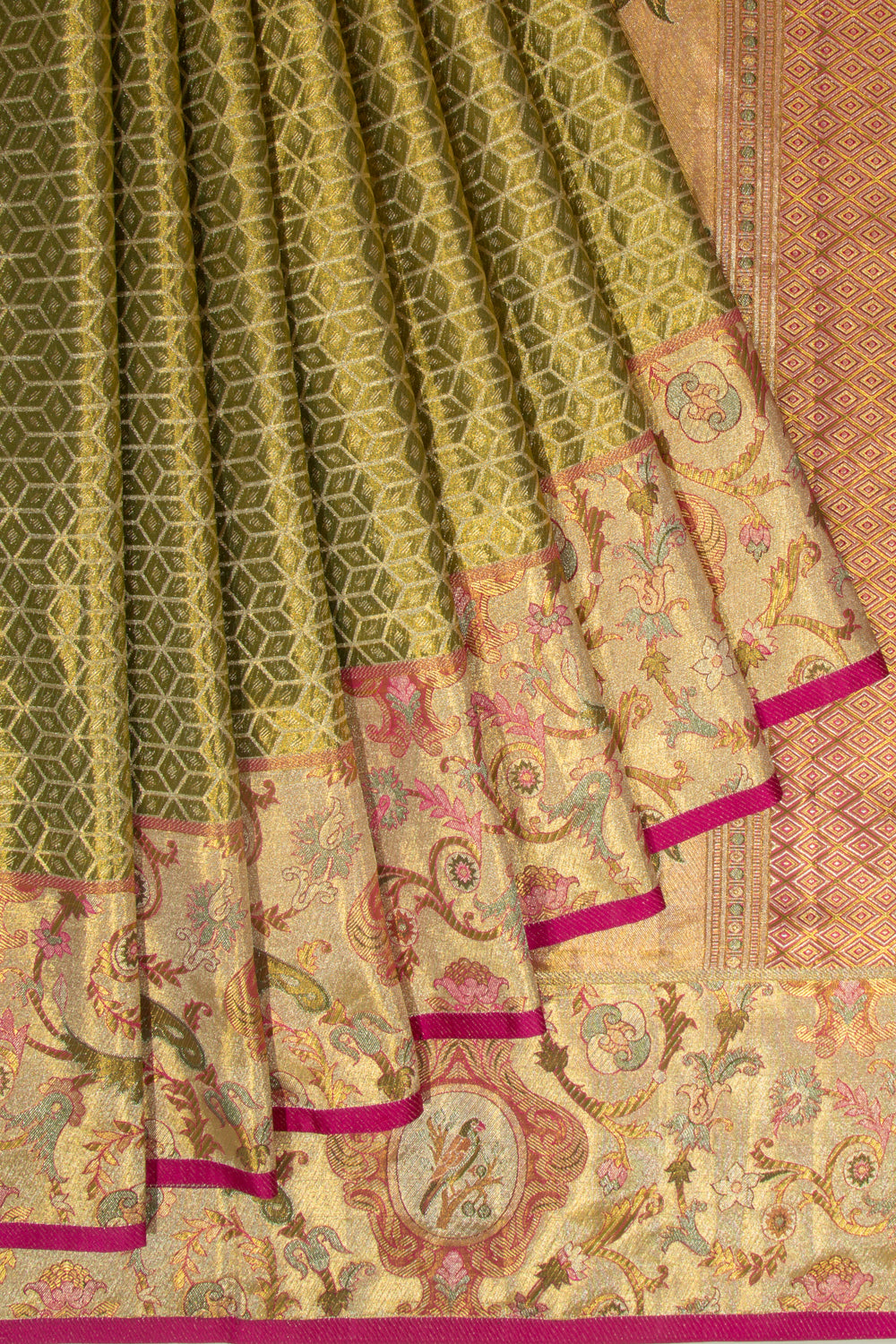 Kanchipuram Silk Tissue Brocade Green Saree