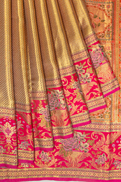Kanchipuram Silk Tissue Brocade Gold Saree