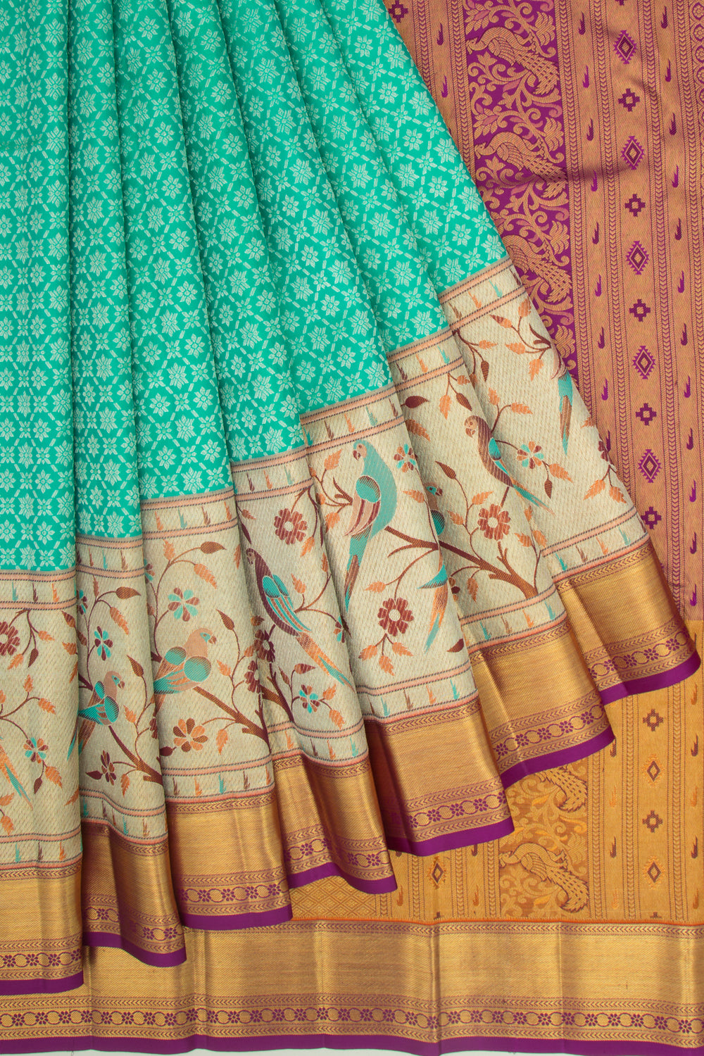 Kanchipuram Silk Brocade Sea Green Saree
