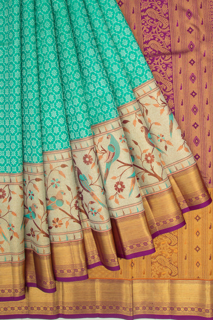 Kanchipuram Silk Brocade Sea Green Saree