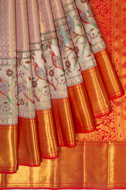 Kanchipuram Silk Tissue Brocade Baby Pink Saree