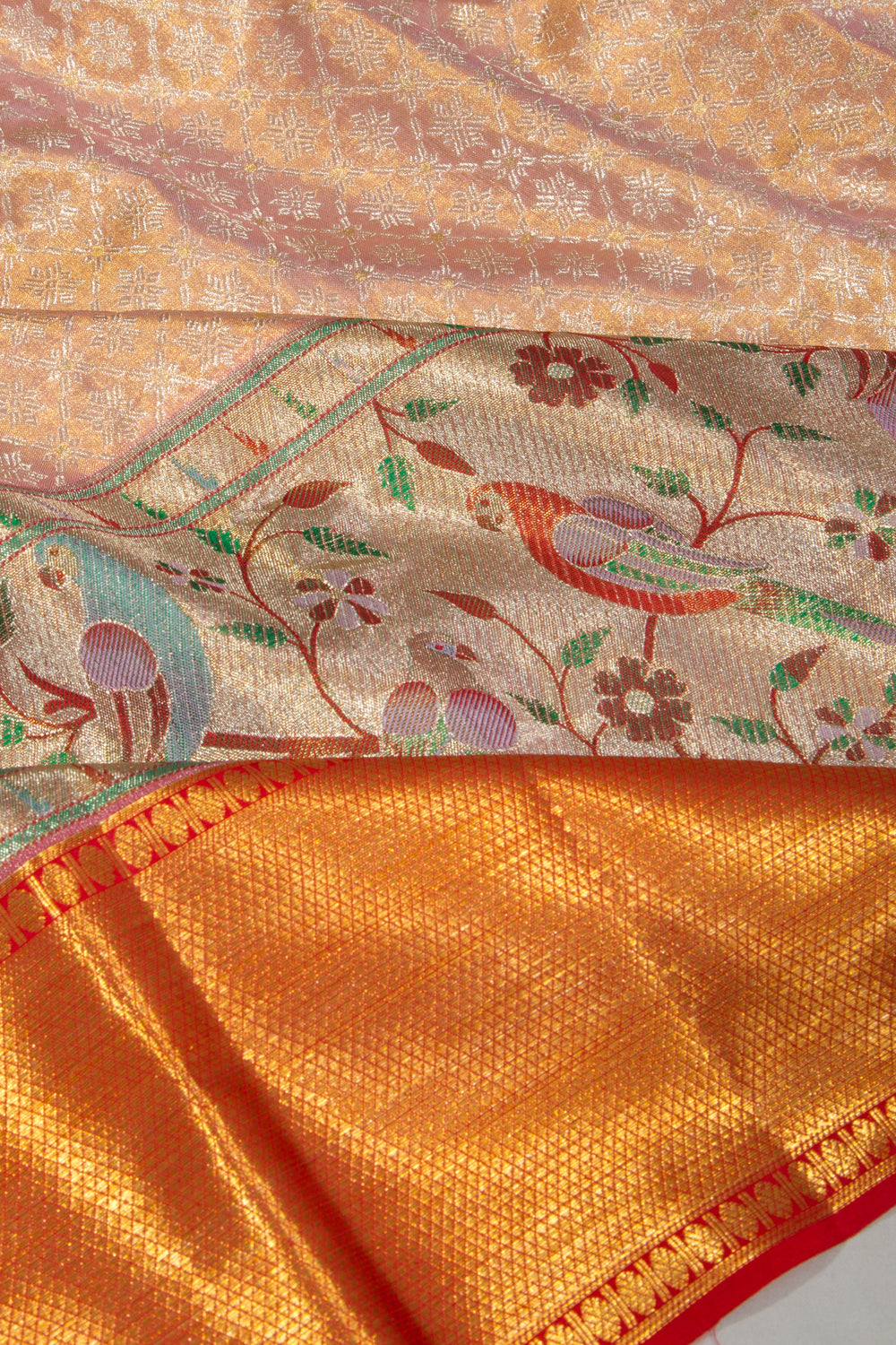 Kanchipuram Silk Tissue Brocade Baby Pink Saree
