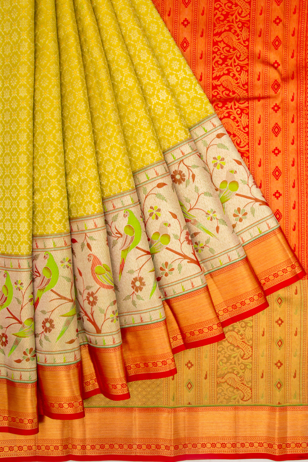 Kanchipuram Silk Brocade Yellow Saree