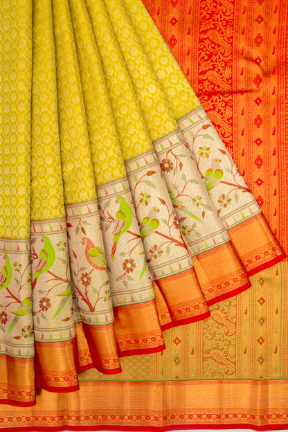 Kanchipuram Silk Brocade Yellow Saree