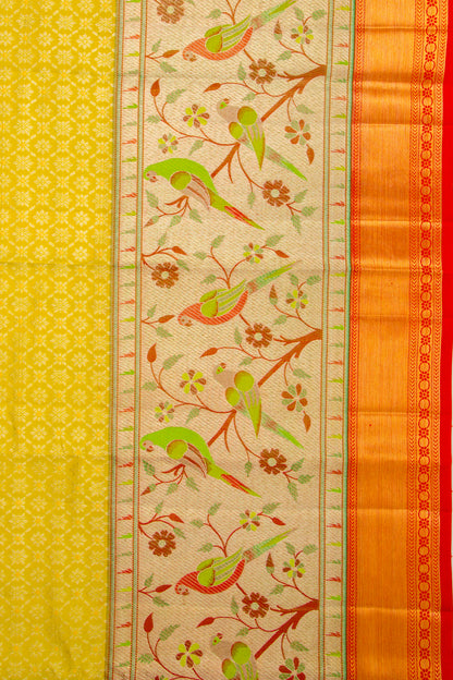 Kanchipuram Silk Brocade Yellow Saree
