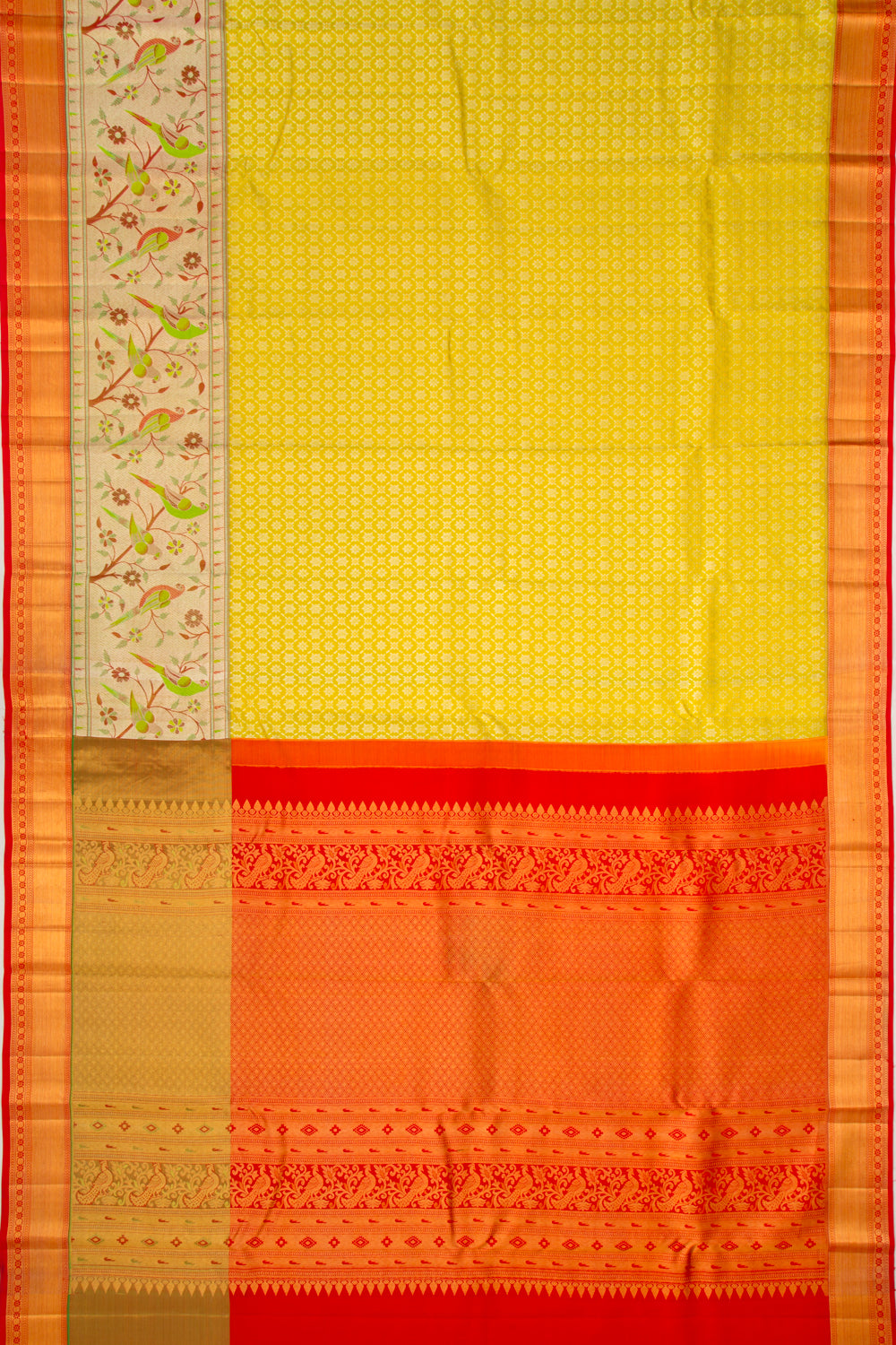 Kanchipuram Silk Brocade Yellow Saree