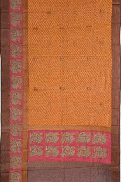 Chanderi Cotton Printed Mustard Yellow Saree